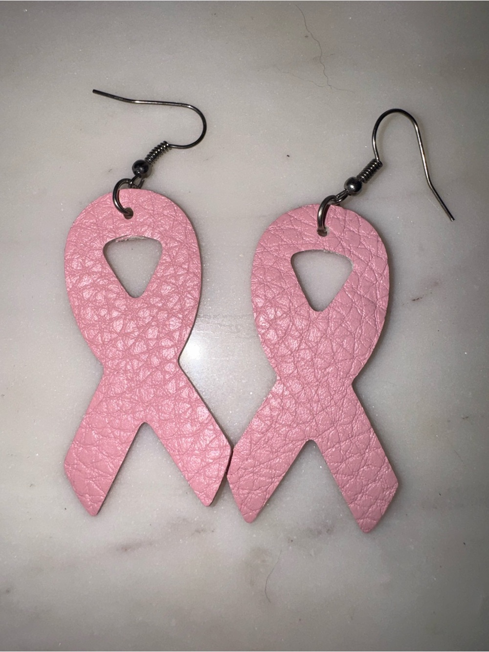 Pink Ribbon Leather Drop Earrings - Brand Unspecified